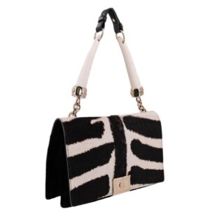 Yves Saint Laurent Calf Hair Double Horn Mombassa Bag Black White