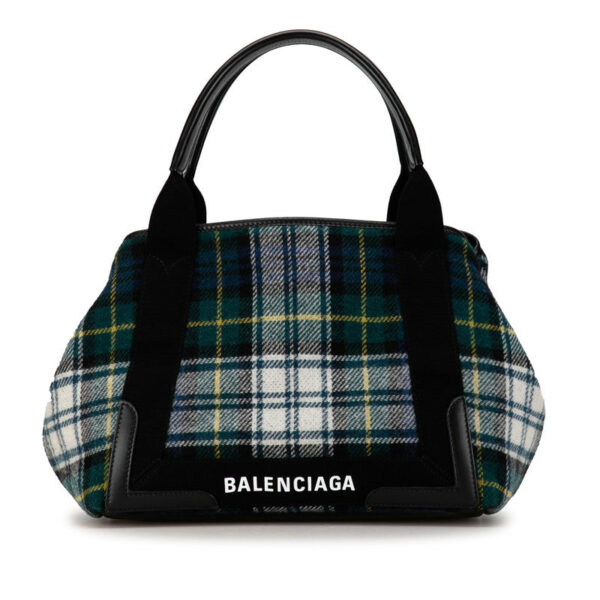 Balenciaga Wool Leather Navy Cabas S Tote Bag