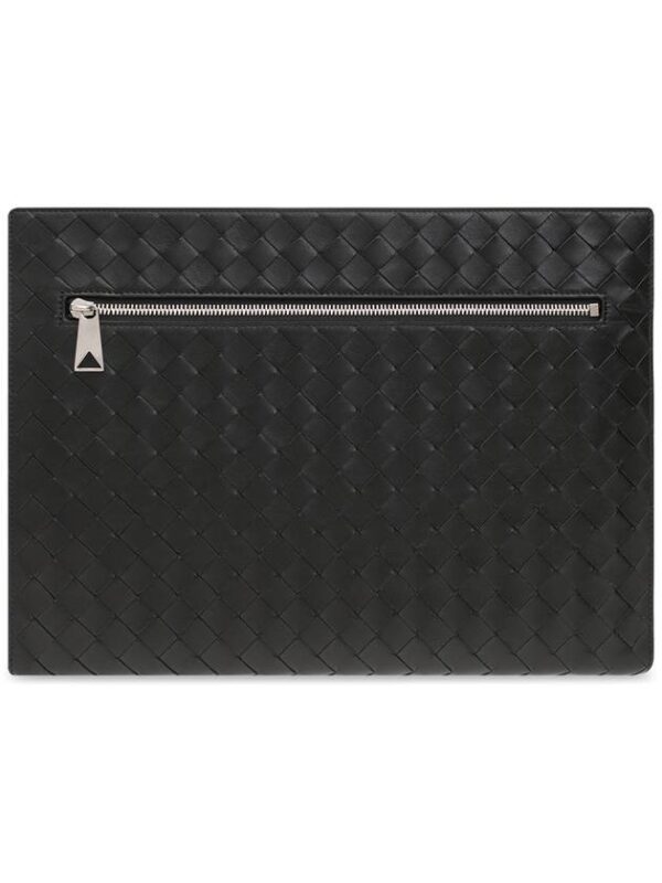 Bottega Veneta Intrecciato Zipper Leather Clutch Bag Black