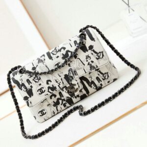 Chanel Medium White Black Canvas Karl Lagerfeld 25cm