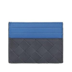 Bottega Veneta Intrecciato Two-Tone Card Wallet Blue Black