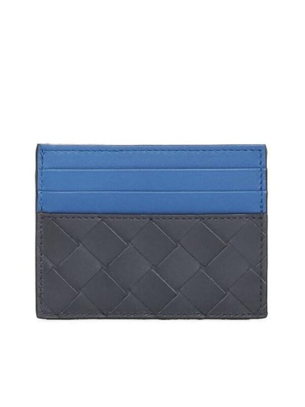 Bottega Veneta Intrecciato Two-Tone Card Wallet Blue Black