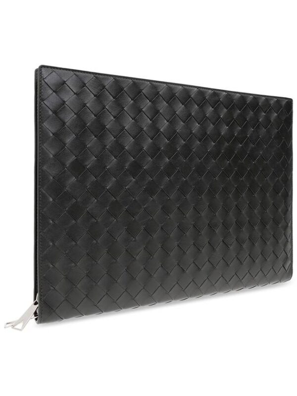 Bottega Veneta Intrecciato Zipper Leather Clutch Bag Black
