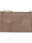 Bottega Veneta Intrecciato Zipper Card Wallet Taupe Grey