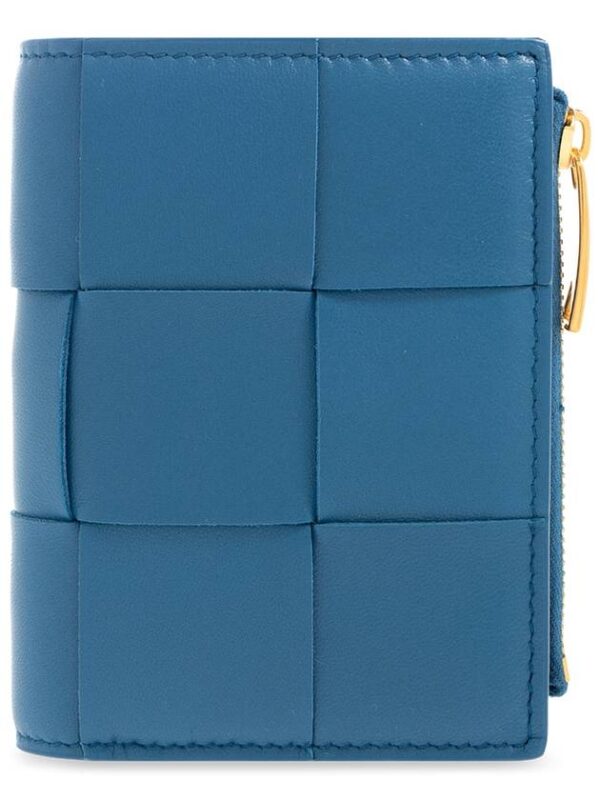 Bottega Veneta Cassette Zipper Bifold Half Wallet Blue