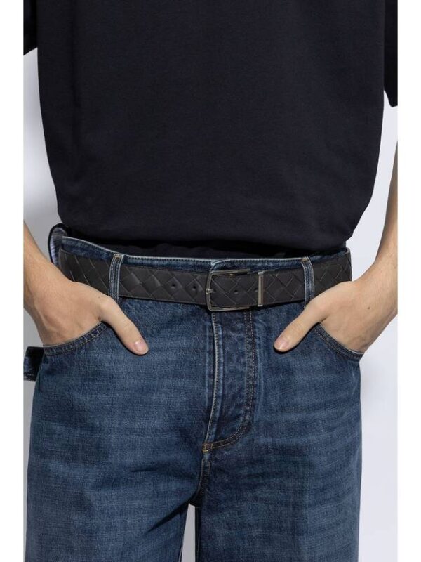 Bottega Veneta Intrecciato Reversible Leather Belt Black Blue