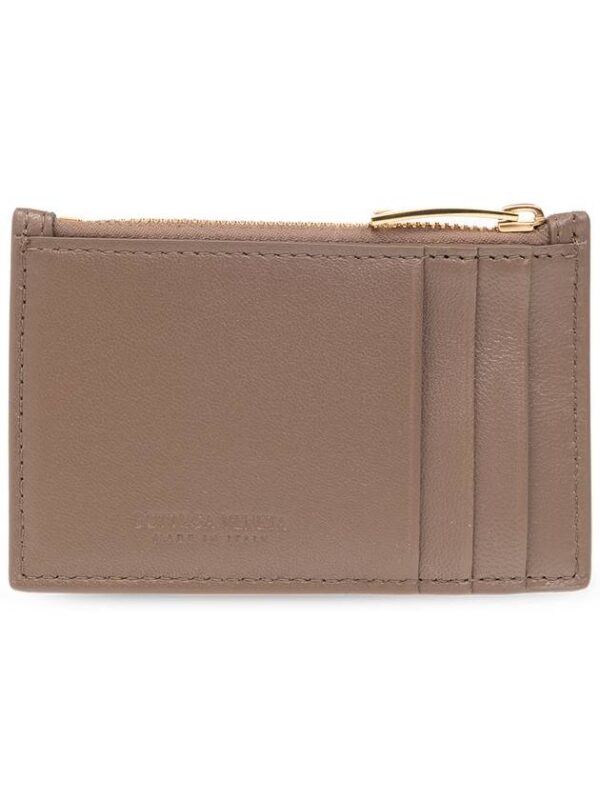 Bottega Veneta Intrecciato Zipper Card Wallet Taupe Grey