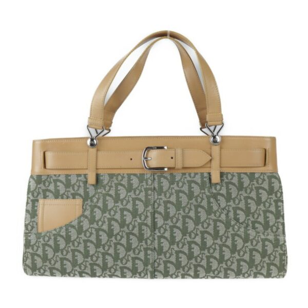 Christian Dior Trotter Handbag BM 0061 Canvas Calf Leather Green Light Brown Series Silver Hardware Denim Design Tote Bag