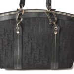 CHRISTIAN DIOR Tote Bag Embroidered Trotter Flower Embroidery Black
