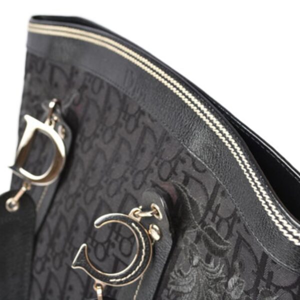 CHRISTIAN DIOR Tote Bag Embroidered Trotter Flower Embroidery Black