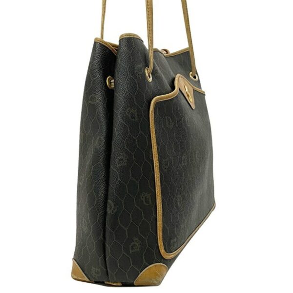 Christian Dior Tote Bag Black Brown Honeycomb Shoulder PVC Leather Ladies
