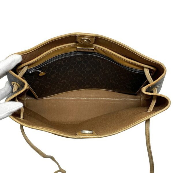 Christian Dior Tote Bag Black Brown Honeycomb Shoulder PVC Leather Ladies