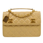 CHANEL 1989-1991 Double Turnlock Handbag Beige Lambskin