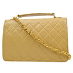 CHANEL 1989-1991 Double Turnlock Handbag Beige Lambskin
