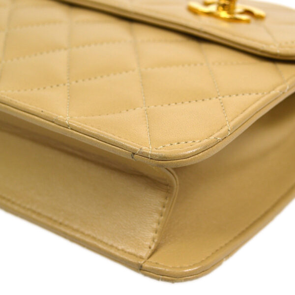 CHANEL 1989-1991 Double Turnlock Handbag Beige Lambskin