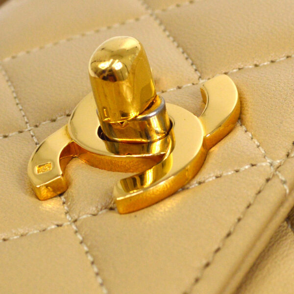 CHANEL 1989-1991 Double Turnlock Handbag Beige Lambskin
