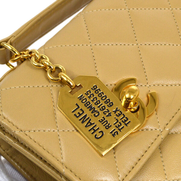 CHANEL 1989-1991 Double Turnlock Handbag Beige Lambskin