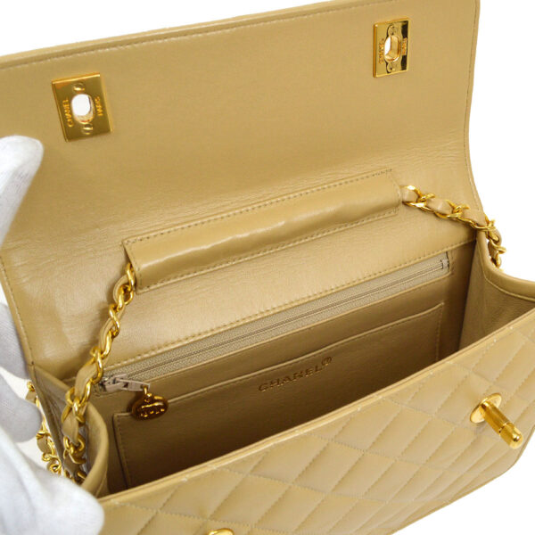 CHANEL 1989-1991 Double Turnlock Handbag Beige Lambskin