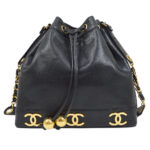 CHANEL 1990s Triple CC Drawstring Bag Black Caviar