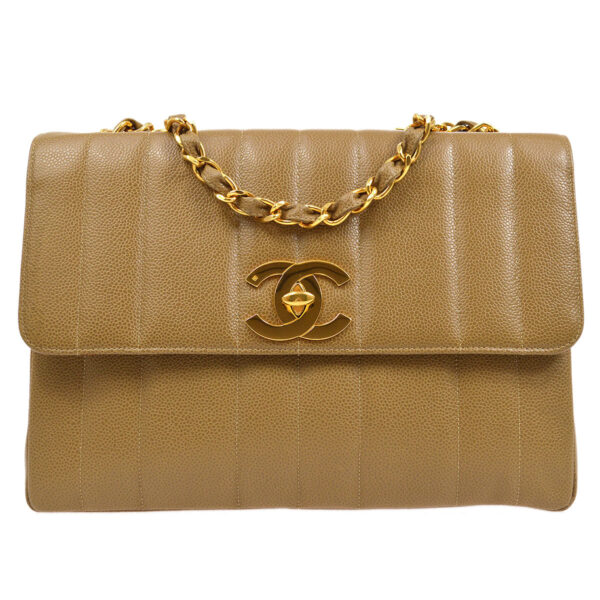 CHANEL * 1994-1996 Straight Flap Jumbo Vertical Brown Caviar