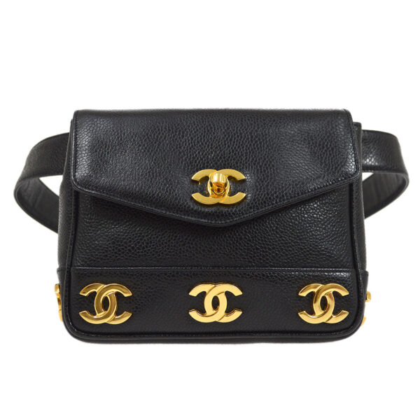 CHANEL 1991-1994 Triple CC Belt Bag Black Caviar #75