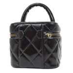 CHANEL 1995 Heart Mirror Vanity Handbag Black Patent Leather