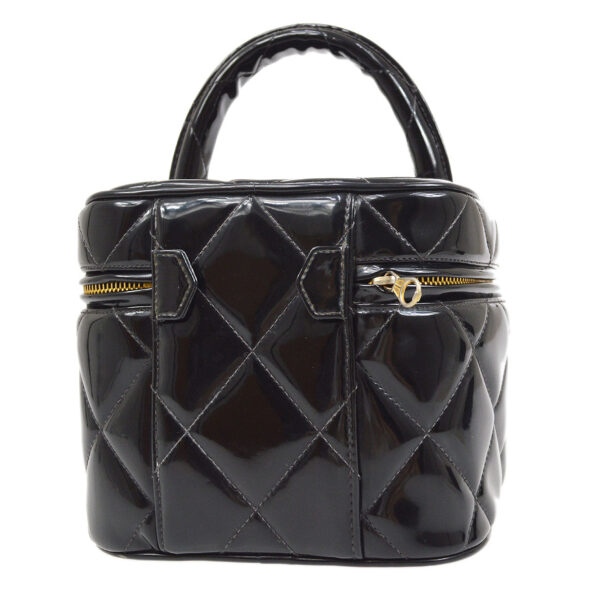 CHANEL 1995 Heart Mirror Vanity Handbag Black Patent Leather