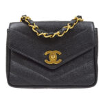 CHANEL 1994-1996 Chevron Letter Flap Mini Black Caviar