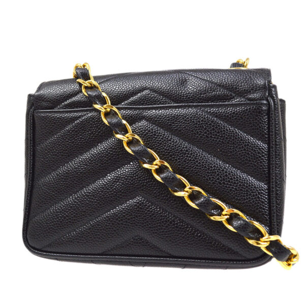 CHANEL 1994-1996 Chevron Letter Flap Mini Black Caviar
