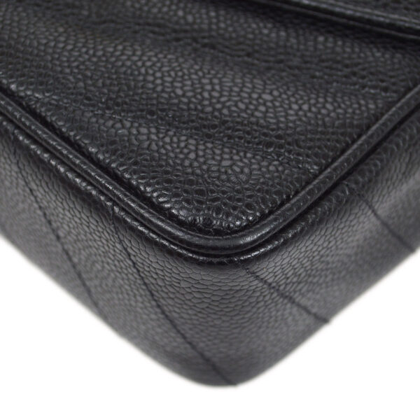 CHANEL 1994-1996 Chevron Letter Flap Mini Black Caviar