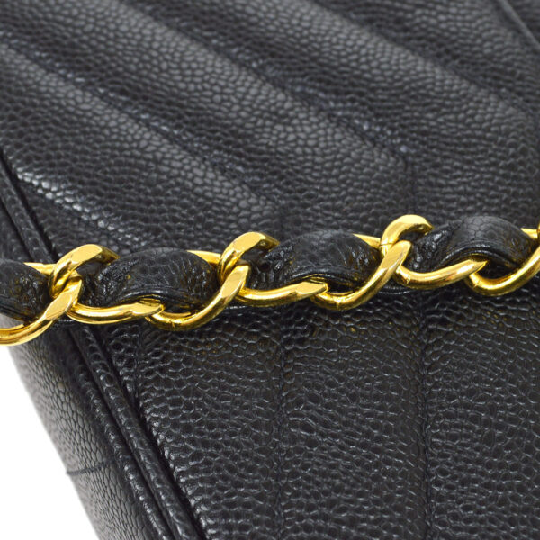 CHANEL 1994-1996 Chevron Letter Flap Mini Black Caviar