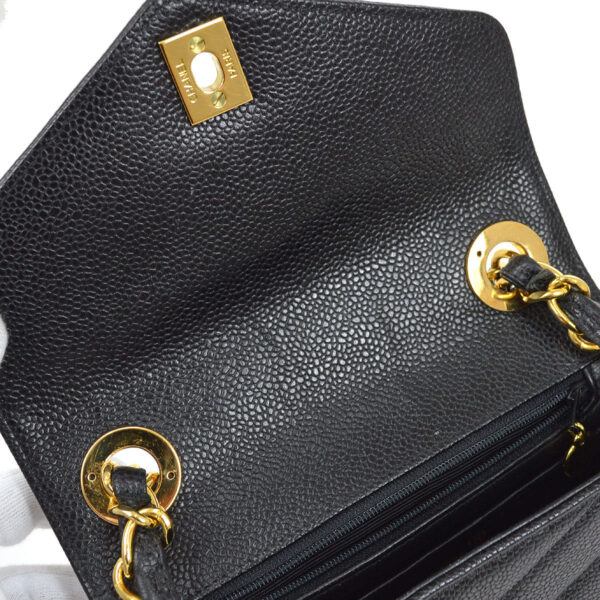 CHANEL 1994-1996 Chevron Letter Flap Mini Black Caviar