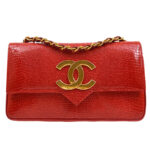 CHANEL * 1986-1988 Big CC Pointed Flap Mini Red Lizard