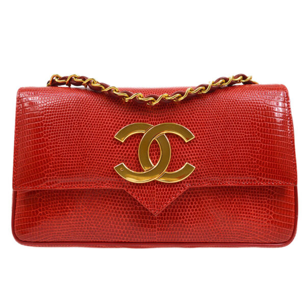 CHANEL * 1986-1988 Big CC Pointed Flap Mini Red Lizard