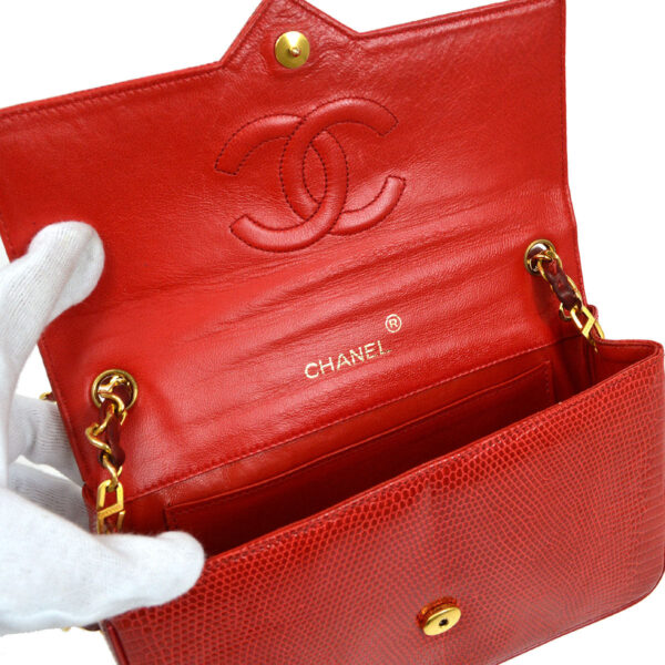 CHANEL * 1986-1988 Big CC Pointed Flap Mini Red Lizard