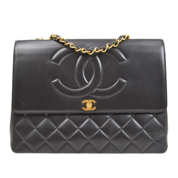 CHANEL 1991-1994 CC Flap Maxi Black Lambskin