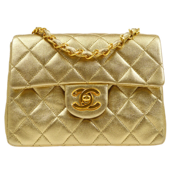 CHANEL 1991-1994 Classic Square Flap 17 Gold Lambskin