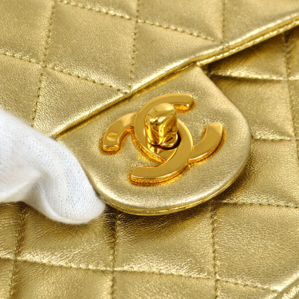 CHANEL 1991-1994 Classic Square Flap 17 Gold Lambskin