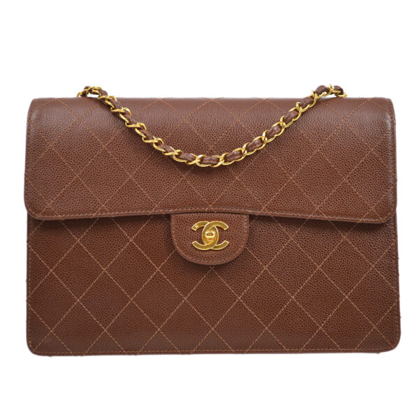 CHANEL 1998 Classic Flap Jumbo Sellier Brown Caviar