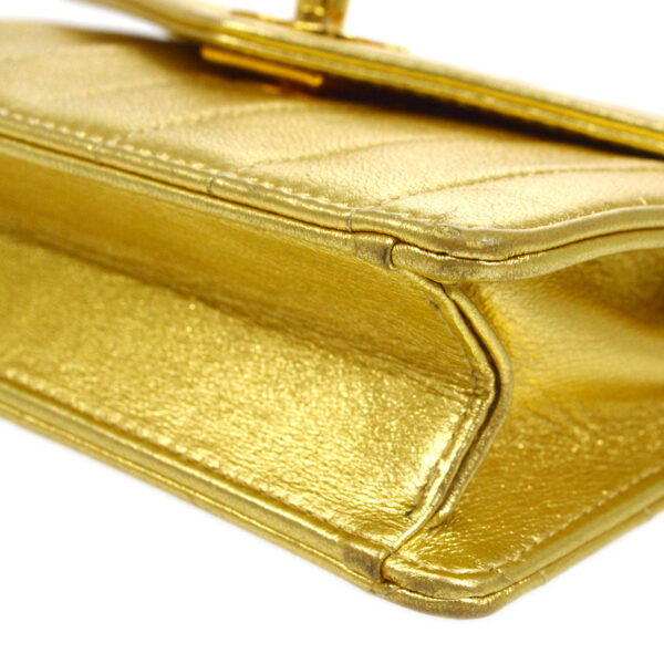 CHANEL 1991-1994 Chevron Letter Flap Vertical Bag Mini Gold Lambskin
