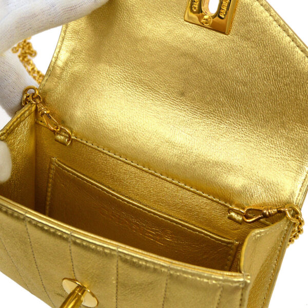 CHANEL 1991-1994 Chevron Letter Flap Vertical Bag Mini Gold Lambskin