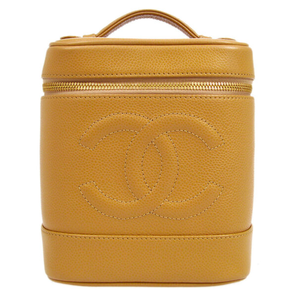 CHANEL 2005-2006 Timeless Vanity Handbag Beige Caviar