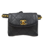 CHANEL 1980s Cosmoline Belt Bag Black Lambskin #65