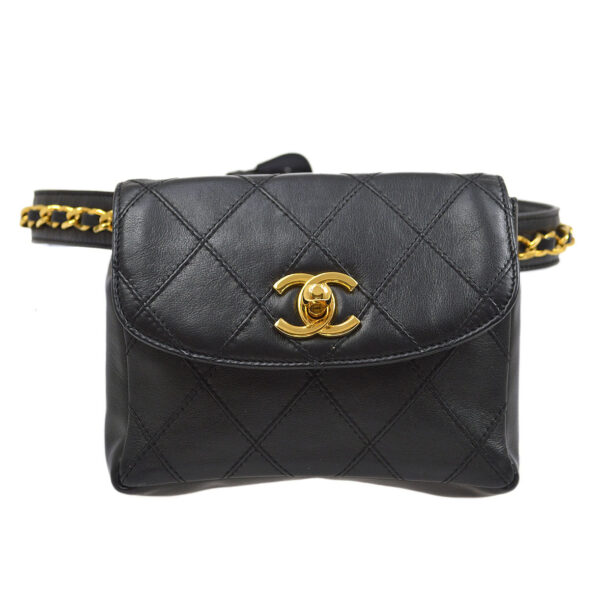 CHANEL 1980s Cosmoline Belt Bag Black Lambskin #65