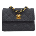 CHANEL 1989-1991 Straight Flap Bag Micro Sellier Black Canvas