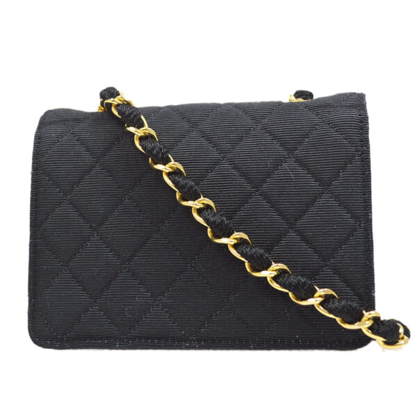 CHANEL 1989-1991 Straight Flap Bag Micro Sellier Black Canvas