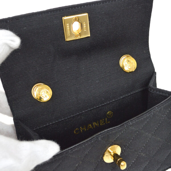 CHANEL 1989-1991 Straight Flap Bag Micro Sellier Black Canvas