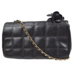 CHANEL 2003-2004 Camellia Choco Bar Shoulder Bag Mini Black Lambskin