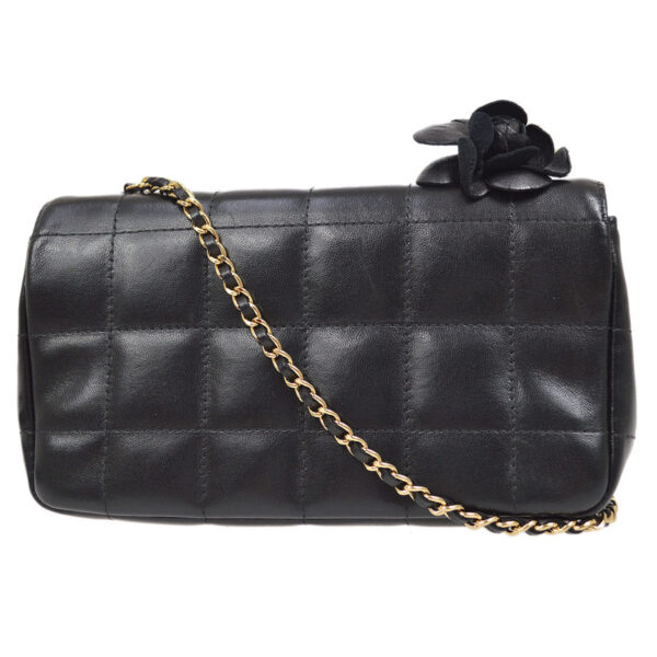 CHANEL 2003-2004 Camellia Choco Bar Shoulder Bag Mini Black Lambskin