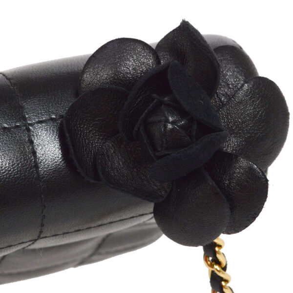 CHANEL 2003-2004 Camellia Choco Bar Shoulder Bag Mini Black Lambskin